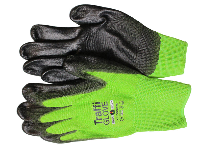 green and black traffi gloves