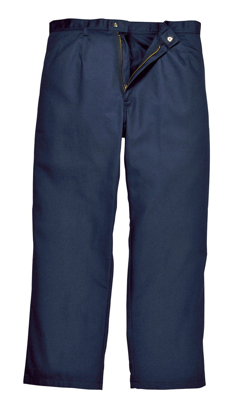 Dark blue trousers with zipper undone