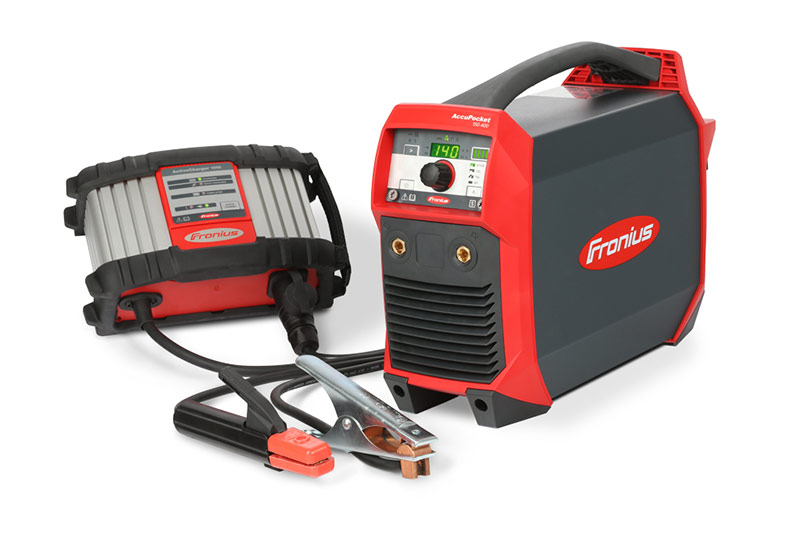 fronius black and red battery welder with charger and leads