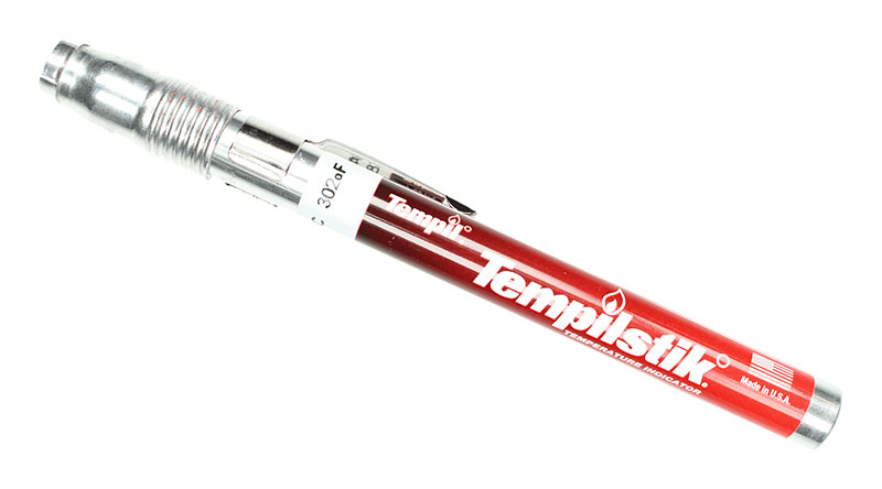 tempilstick with red packaging which reaches 302 degrees Fahrenheit