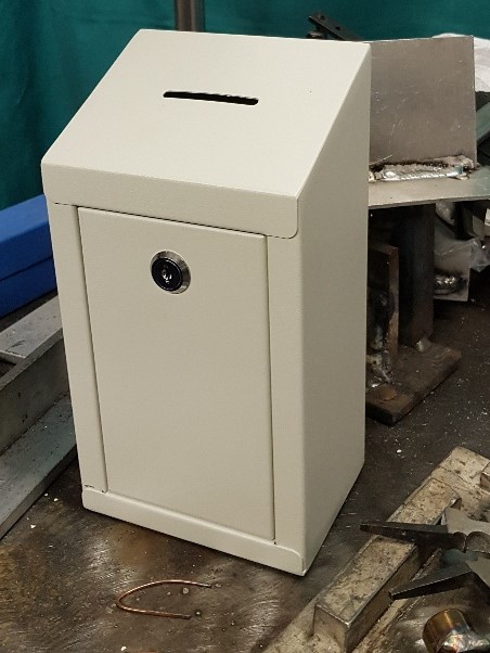 lockable white box with slotted top