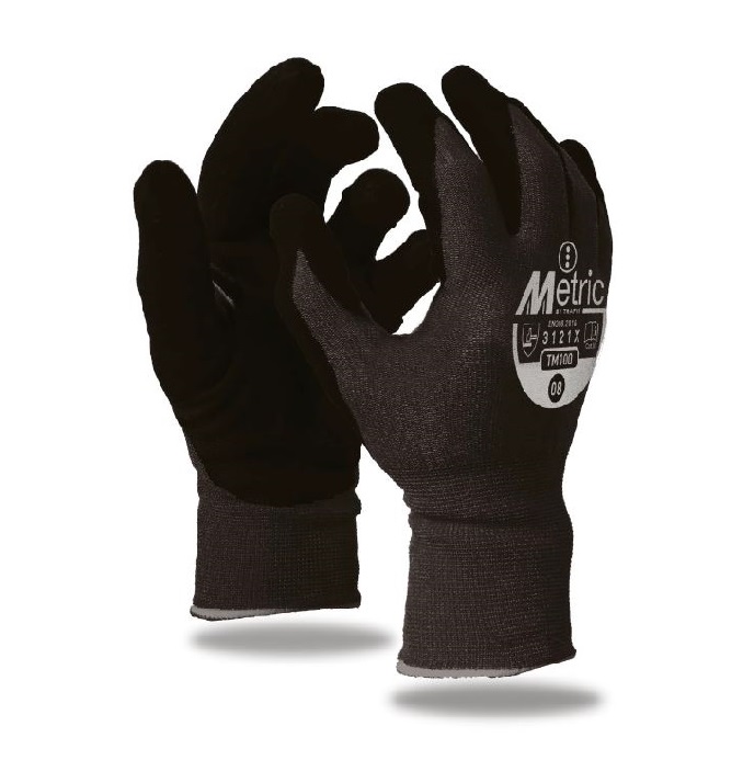 Black Metric PU cut Level D Safety Gloves